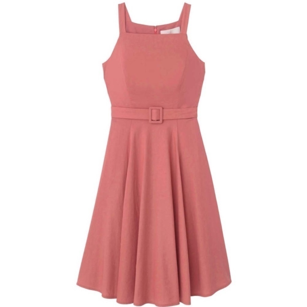 Gal Meets Glam | Ruth Belted Fit & Flare Dress in Rosemist,  linen blend, 10P - Picture 15 of 15
